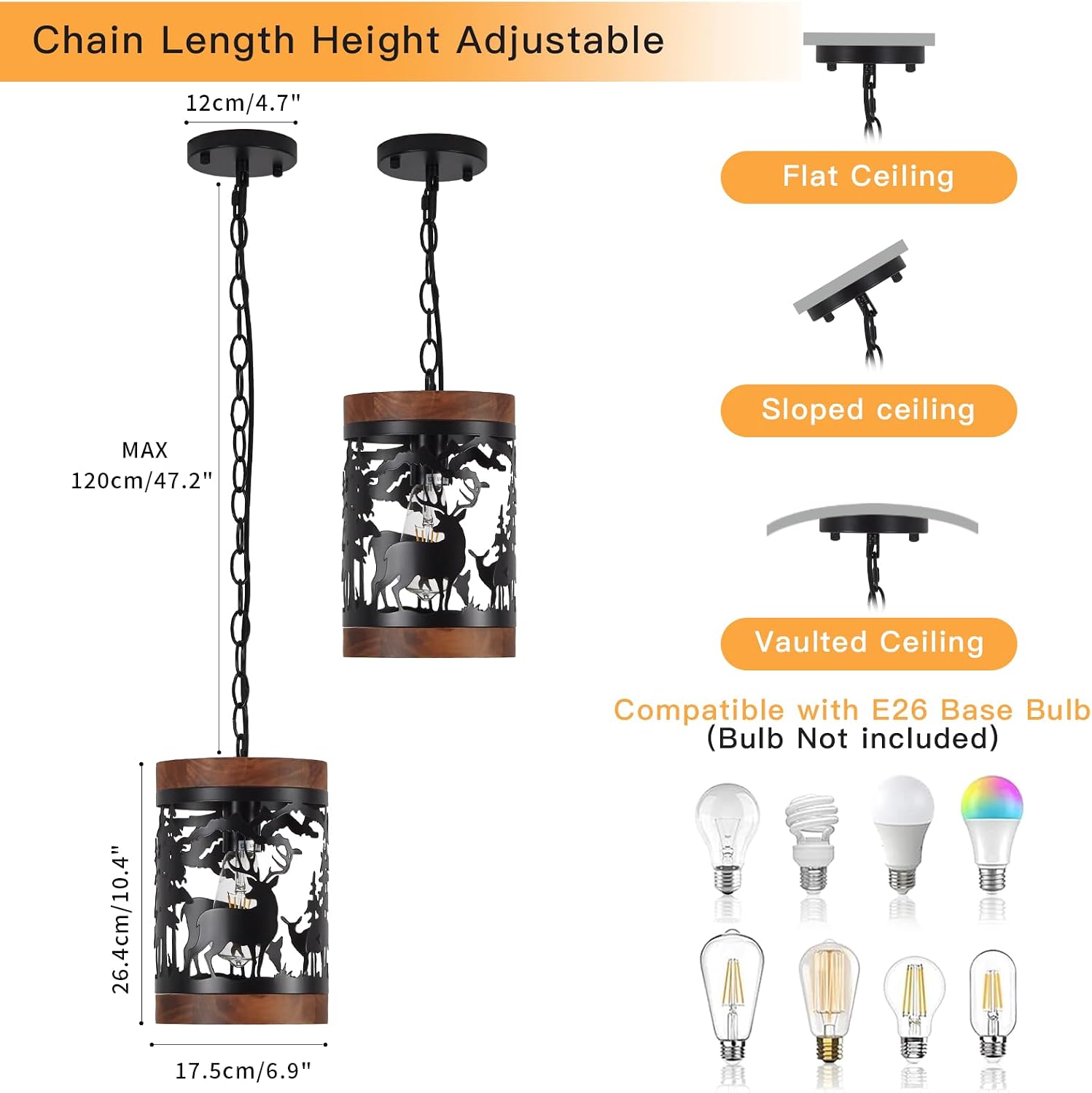 Deer Wood Metal Cage Pendant Light