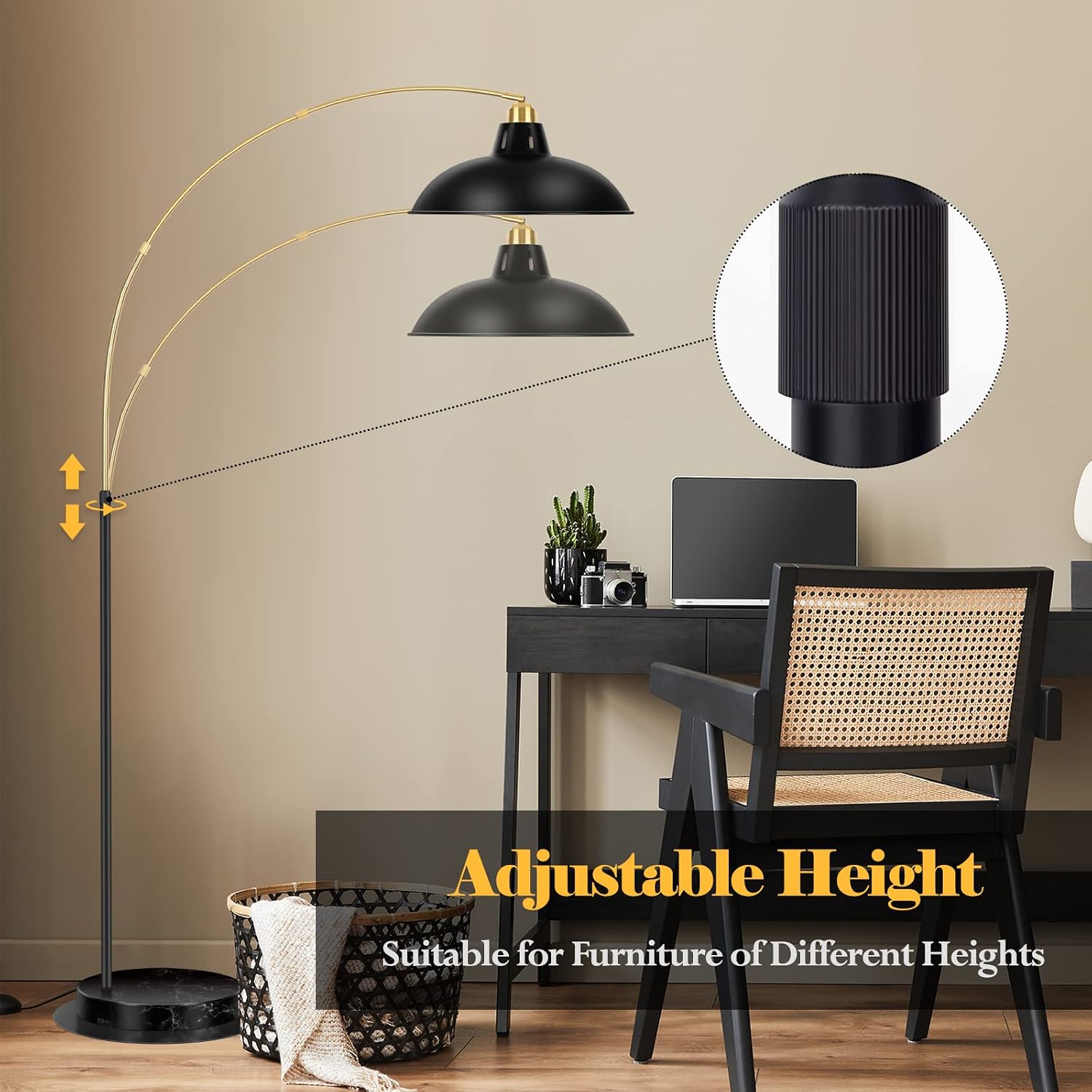 Black Gold Marble Base Rotatable Arc Floor Lamp