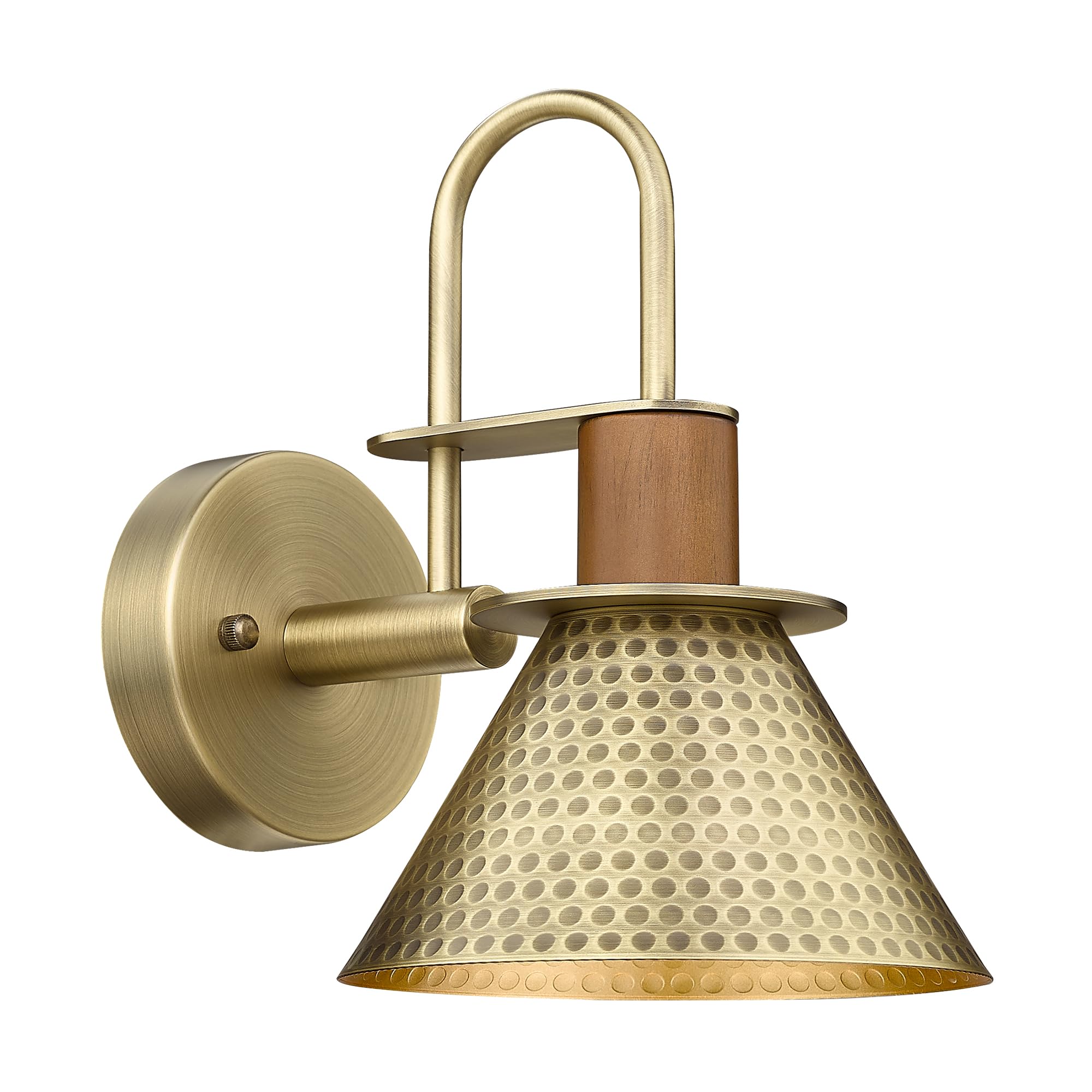 Brass Wall Sconces Set of Two, HWH Industrial Wall Light Fixtures Gold Barn Light, Single Wall Lamp for Bedroom Bedside Bathroom Kitchen, Hammered Metal Shade, Antique Brass, 5HZG74B-2 BG