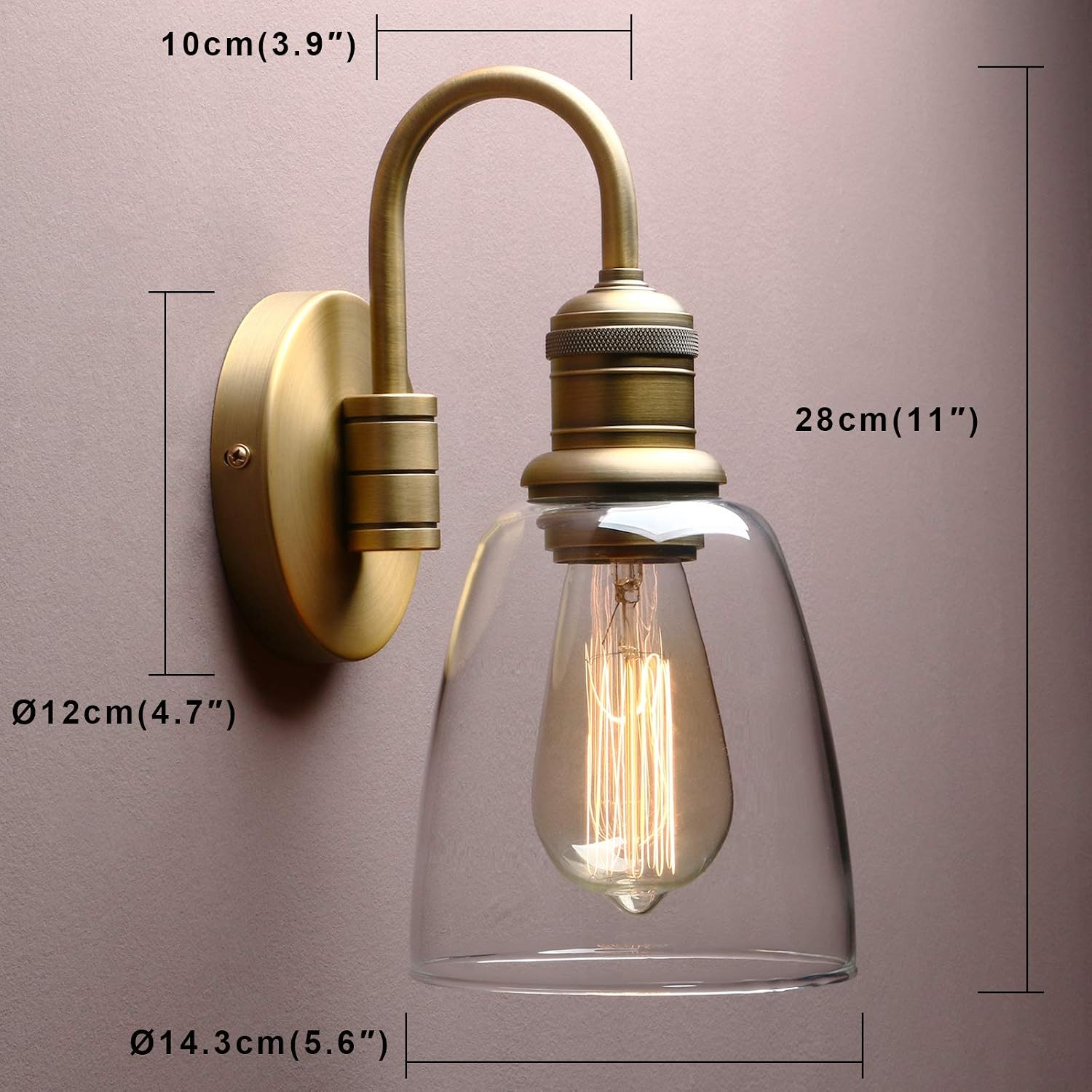 Vintage Brass Glass Wall Sconce