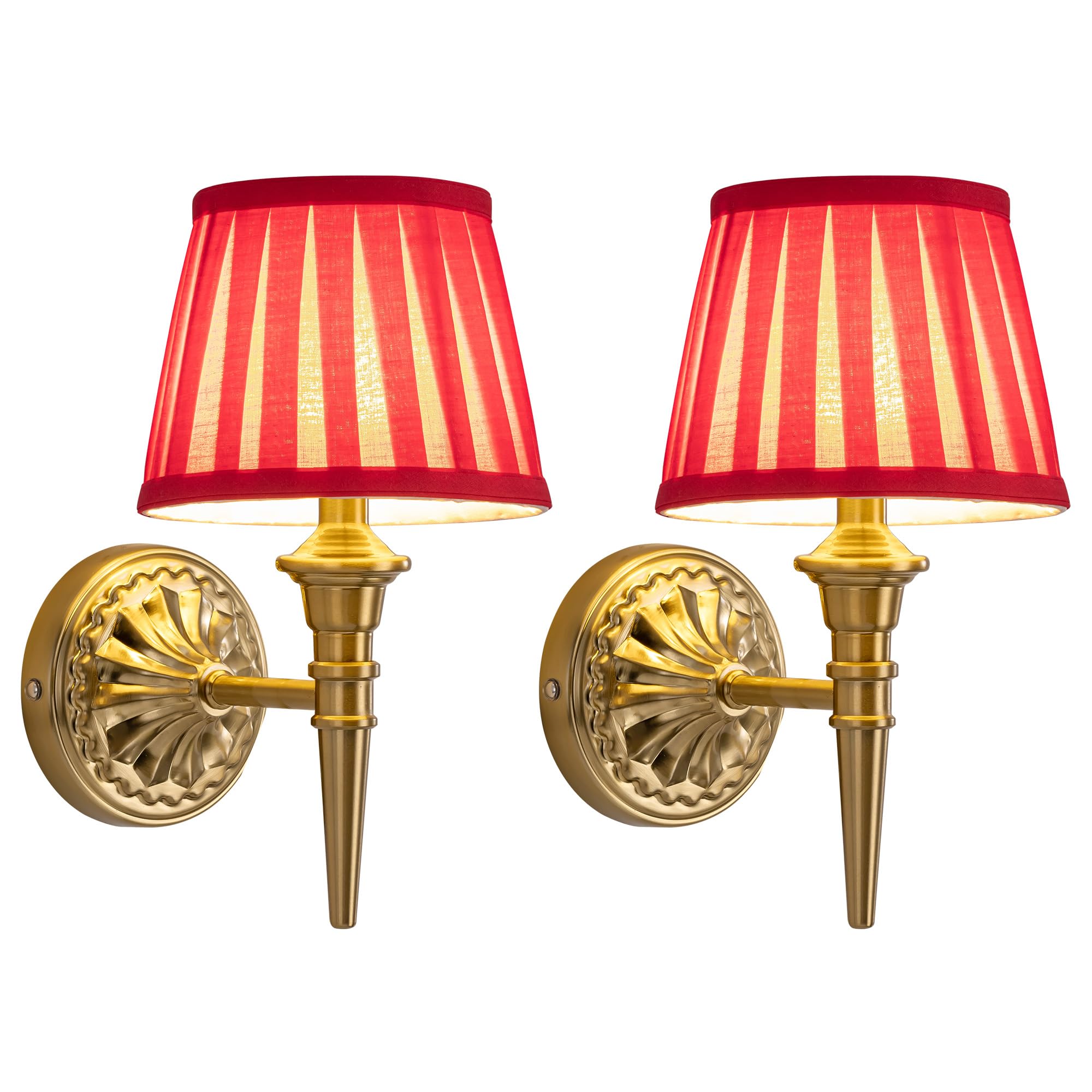 KDG Cordless Wall Sconces Set of 2, Small Wireless 5200mAh Rechargeable Battery Fabric LED Wall Lamps, Portables Lightings for Wall Painting, Living Room, Bedroom, Hallway, Gifts, Night Light (Gold)