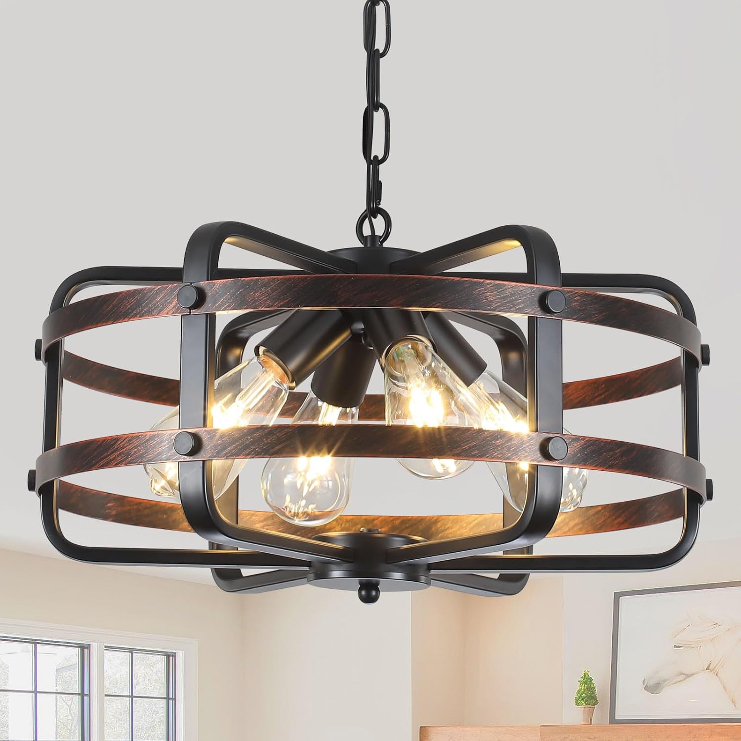 4-Light Black Cage Farmhouse Chandelier