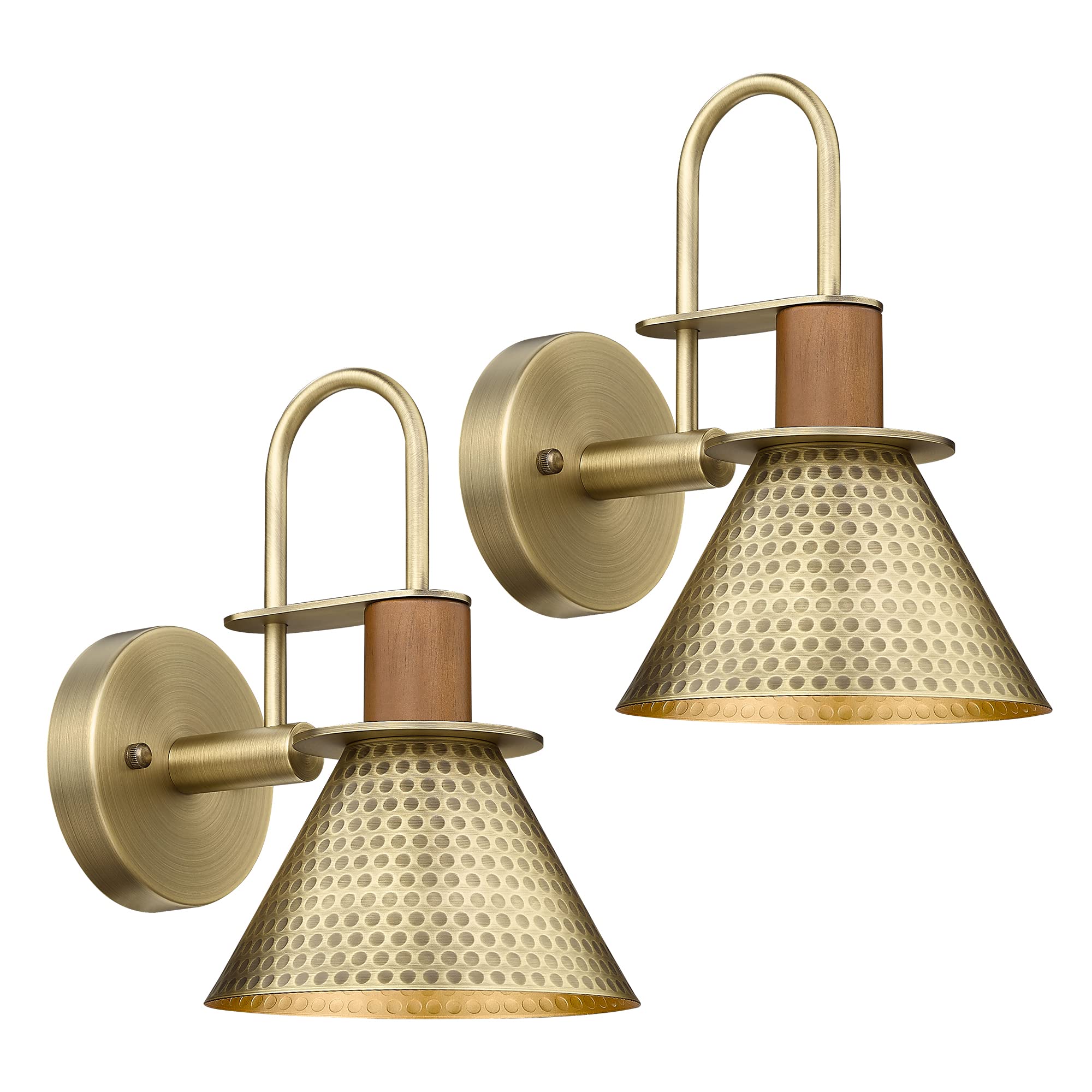 Brass Wall Sconces Set of Two, HWH Industrial Wall Light Fixtures Gold Barn Light, Single Wall Lamp for Bedroom Bedside Bathroom Kitchen, Hammered Metal Shade, Antique Brass, 5HZG74B-2 BG