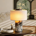 Rechargeable Cordless Marble Touch Table Lamp with USB & Linen Shade