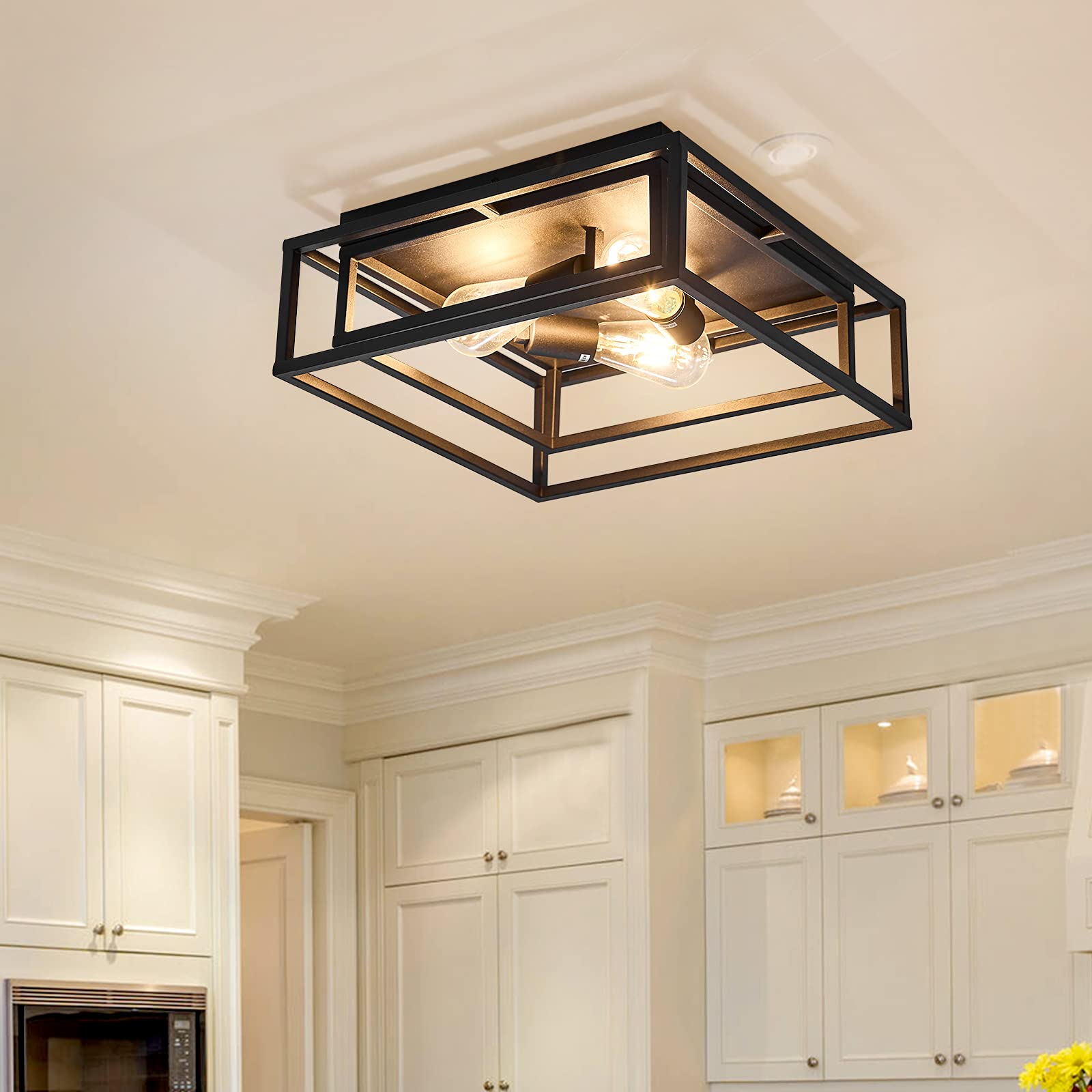 ZGLAOJT 4-Lights Close to Ceiling Light，Black Light Fixture Industrial Flush Mount Ceiling Light ，Farmhouse Chandelier Lighting for Kitchen Island Dining Room Bedroom Foyer Hallway