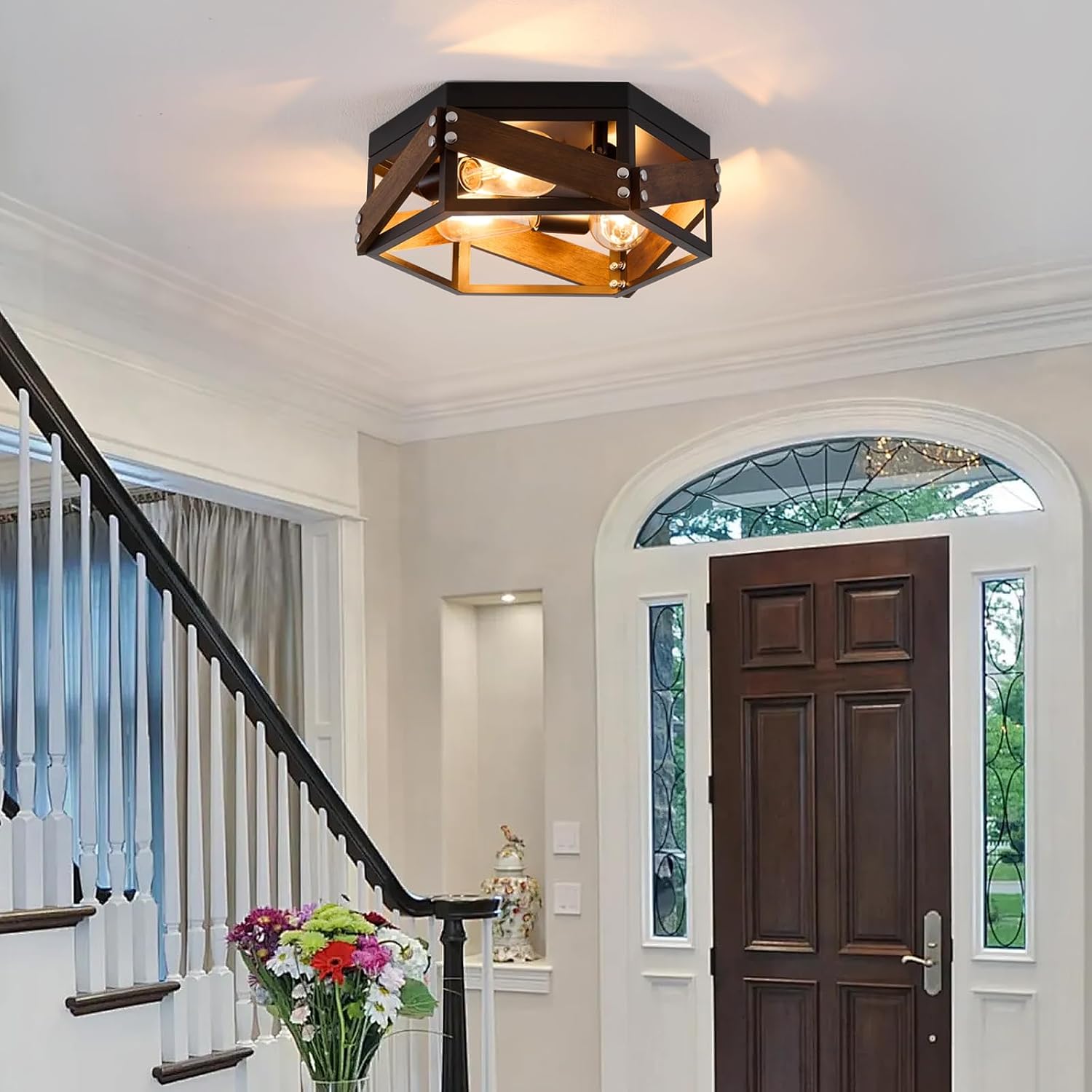 3-Light Wood Metal Ceiling Light