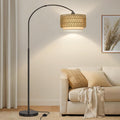 Rattan Farmhouse Arc Floor Lamp