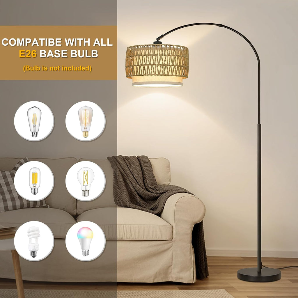 Rattan Farmhouse Arc Floor Lamp
