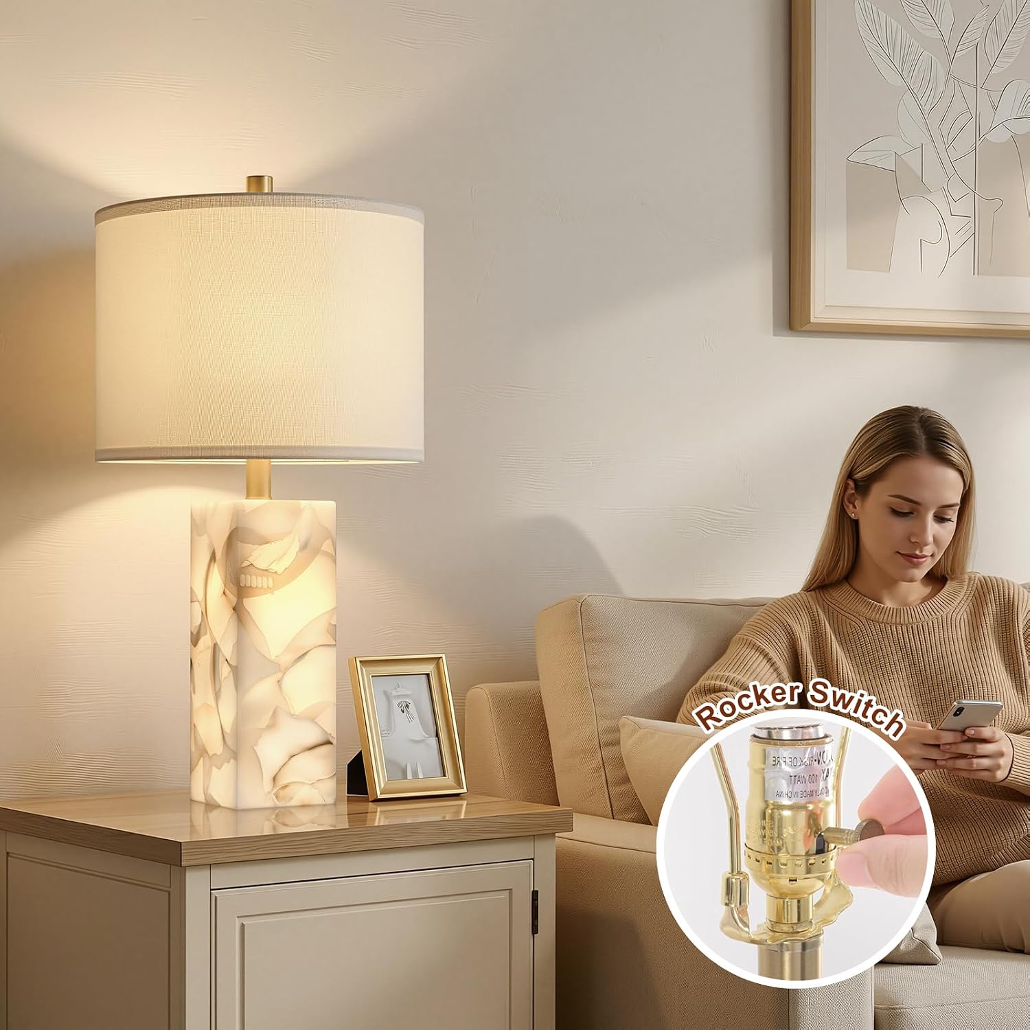 2 Pack Alabaster Linen Shade Table Lamps