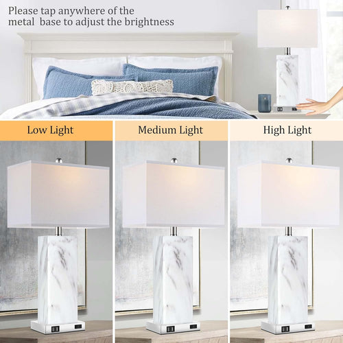 2 Pack Touch Control Ceramic Table Lamps with USB & AC Outlet