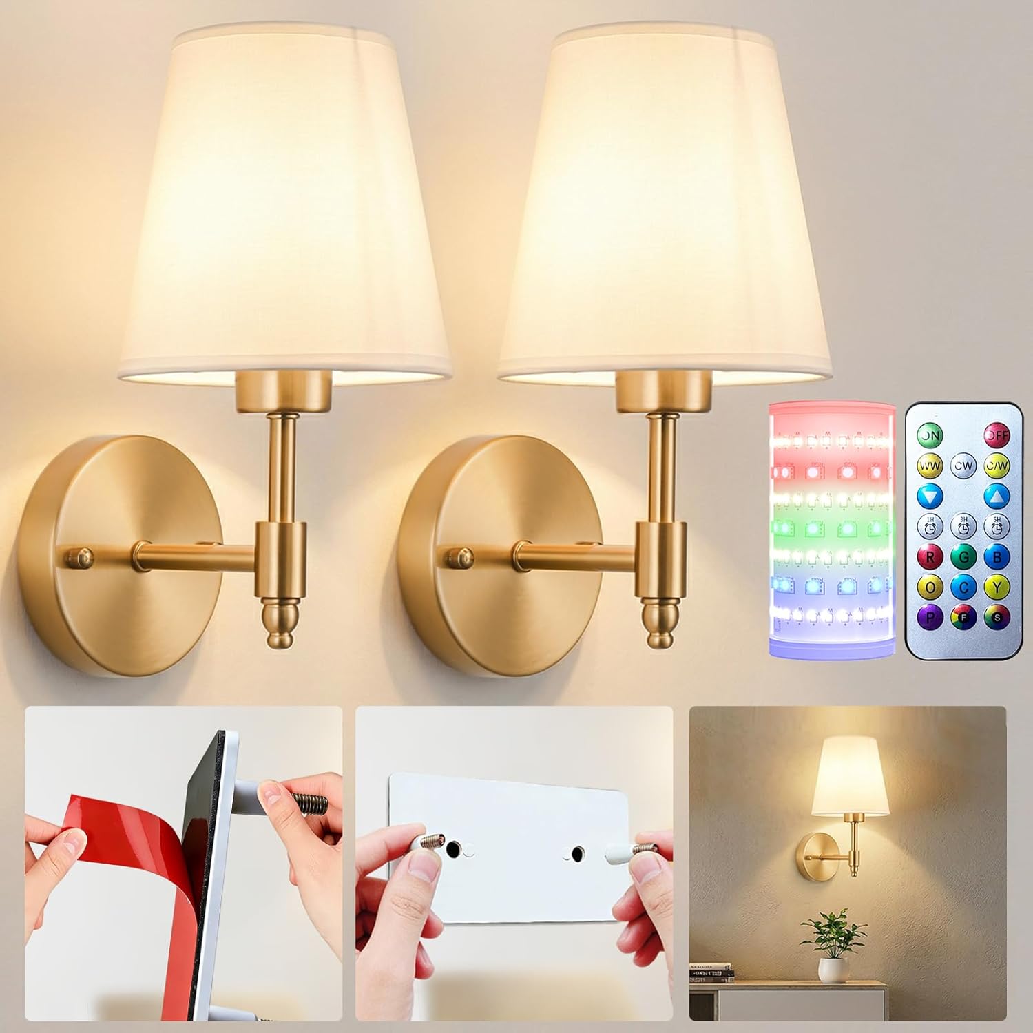 Wireless RGB Rechargeable Wall Sconces 2 Pack