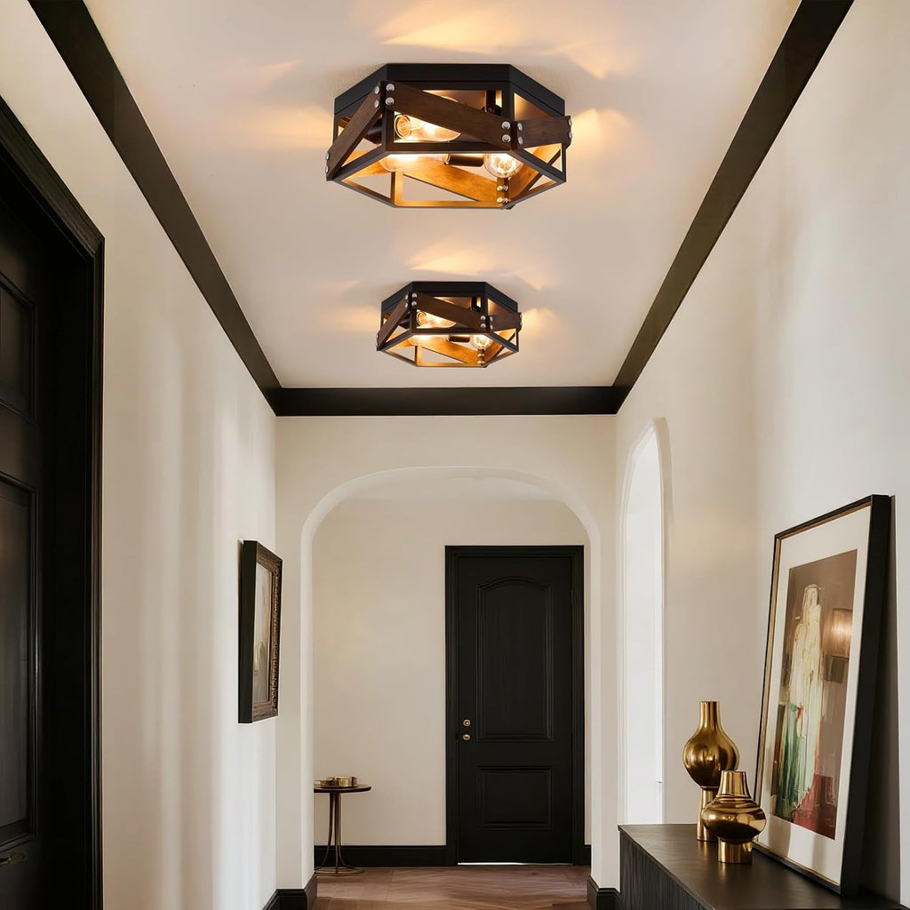 3-Light Wood Metal Ceiling Light