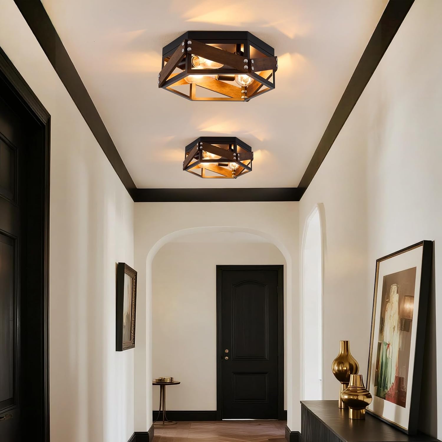 3-Light Wood Metal Ceiling Light
