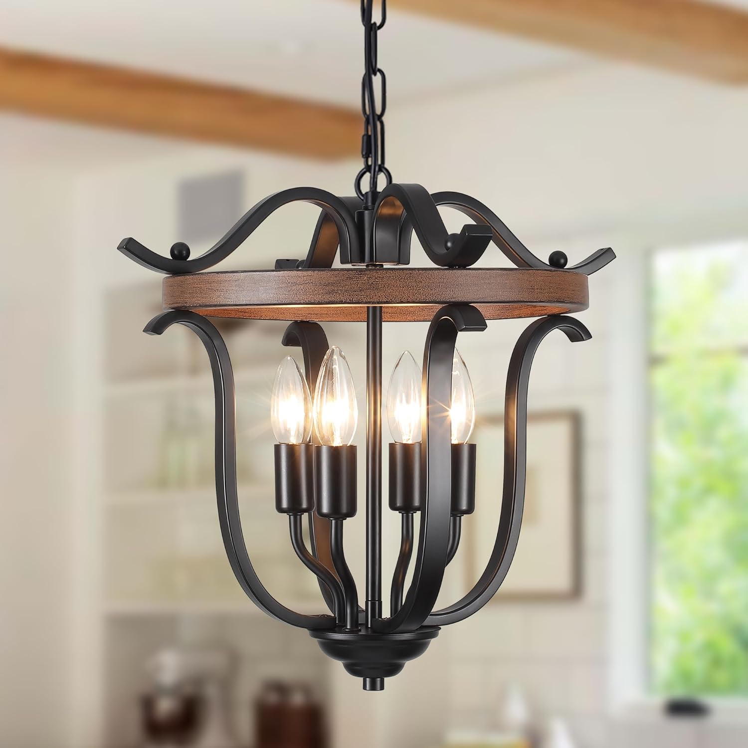 4-Light Black Cage Farmhouse Chandelier