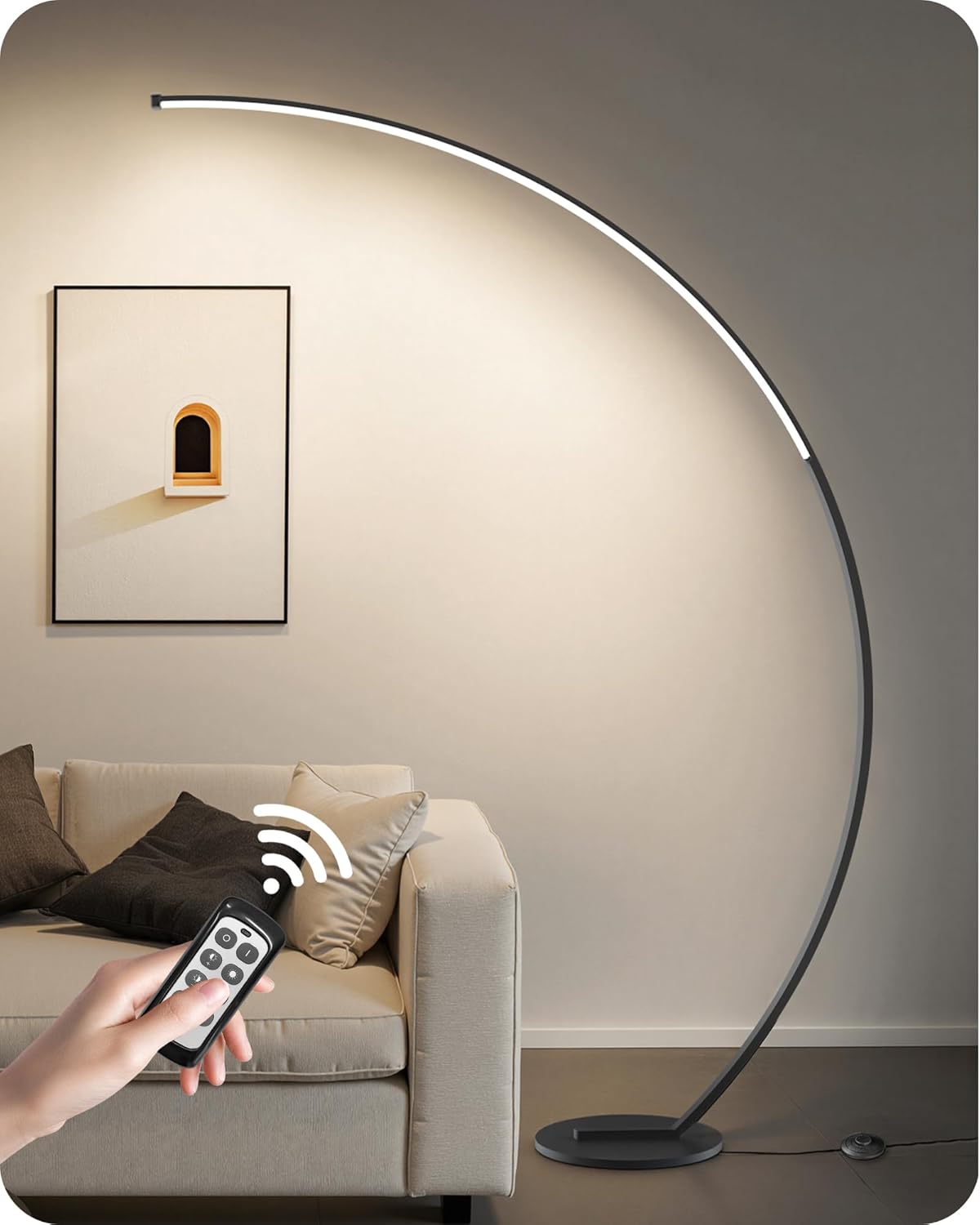 Dimmable LED Arc Floor Lamp with Remote & Foot Switch