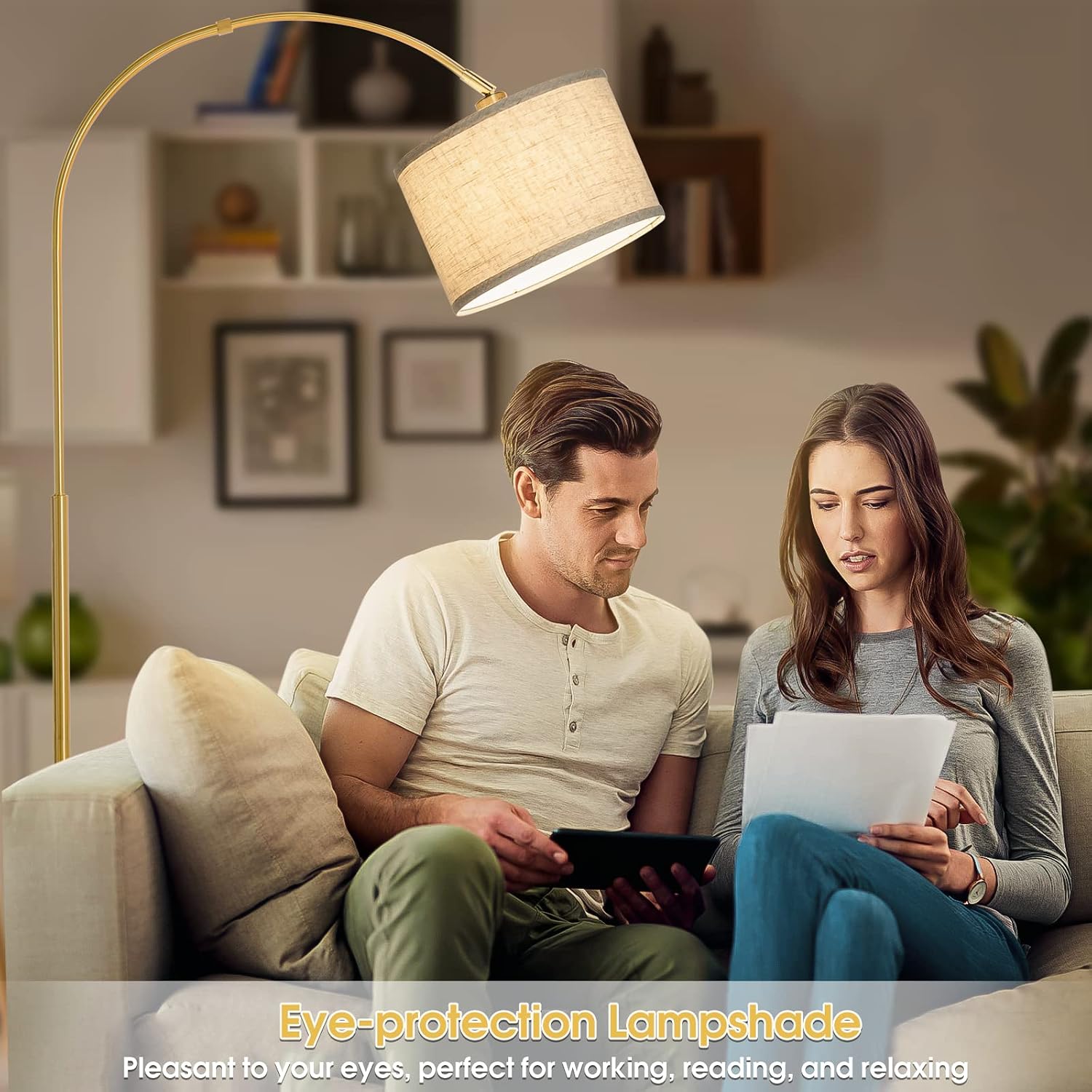 Gold Adjustable Arc Floor Lamp