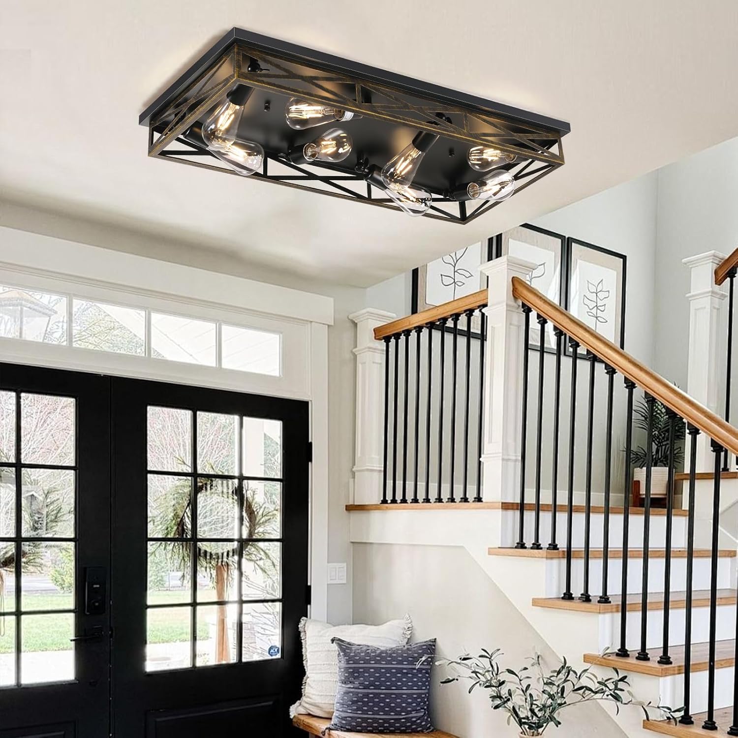8-Light Metal Cage Ceiling Light