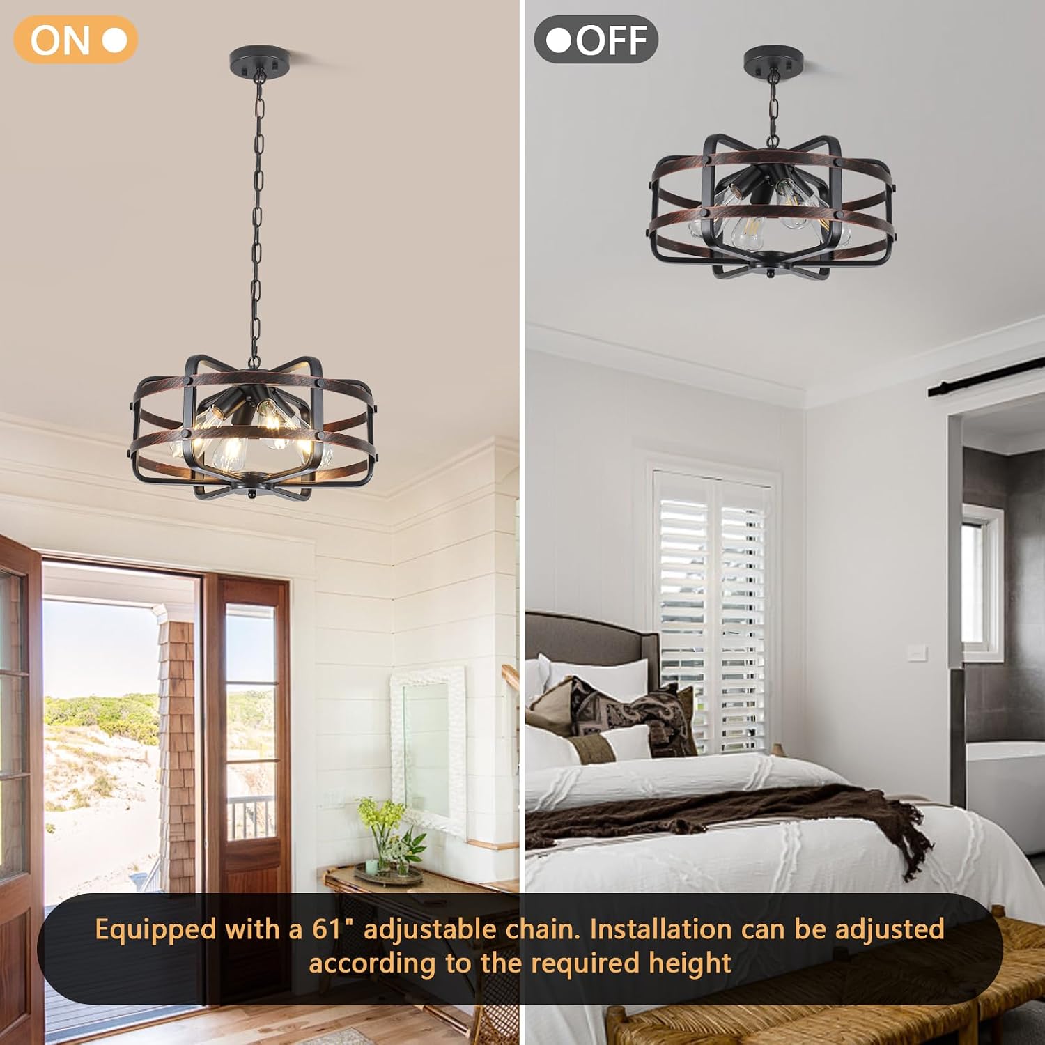 4-Light Black Cage Farmhouse Chandelier
