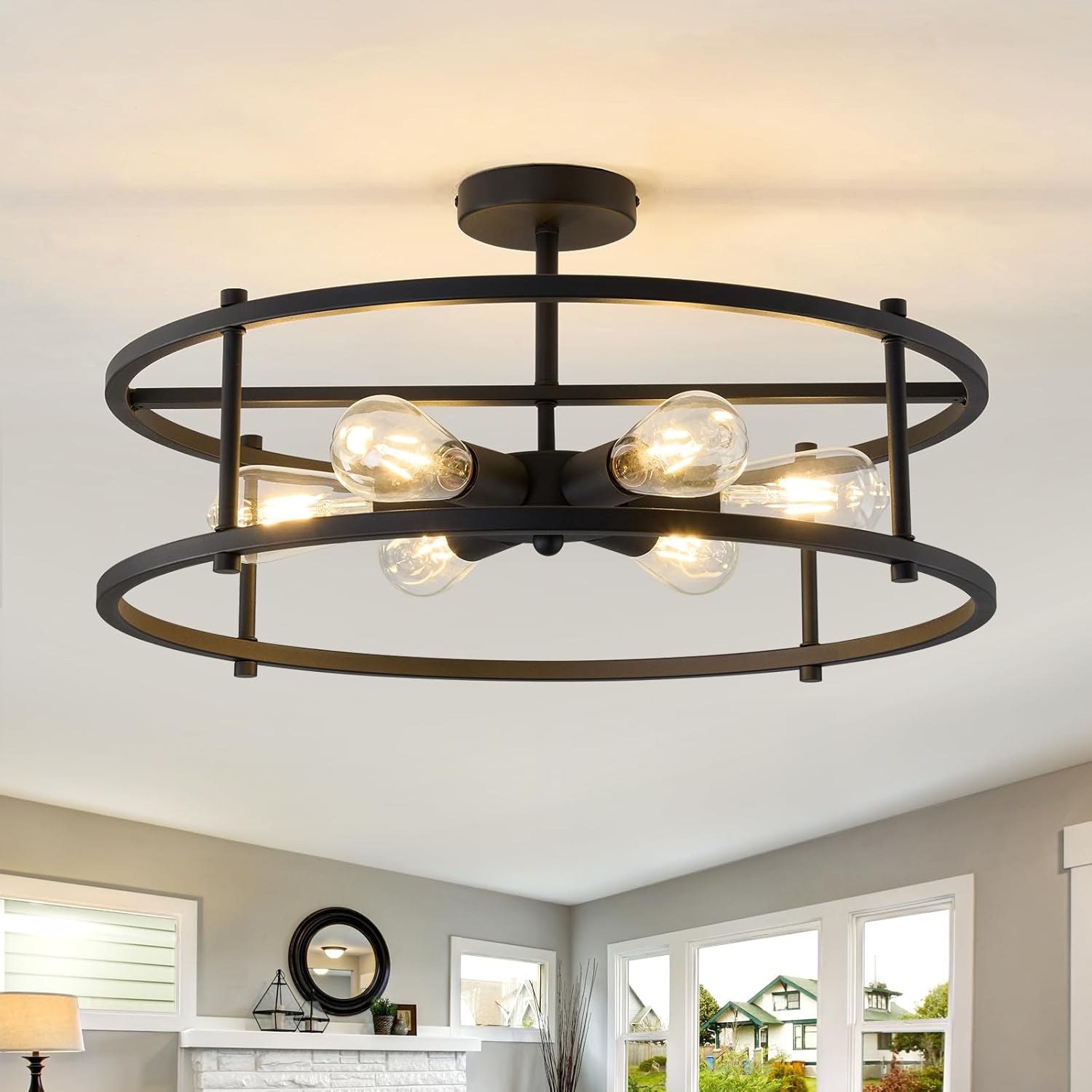 6-Light Black Cage Ceiling Light