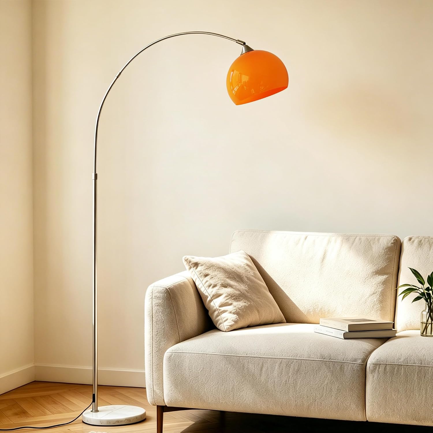 Mid Century Retro Orange Arc Floor Lamp