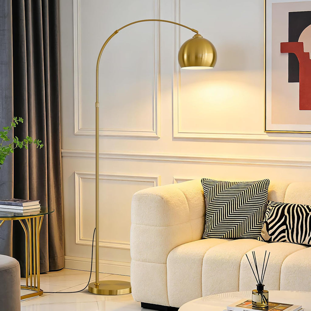 Brushed Gold Arc Floor Lamp 71" Tall, Dimmable 12W LED Smart Standing Lamp with Remote, 360° Rotatable Adjustable Height & Span, Elegant Floor Lamp for Living Room, Bedroom, Office, Library