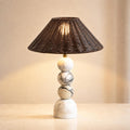 Calacatta Marble Table Lamp with Rattan Wicker Shade, Farmhouse Style
