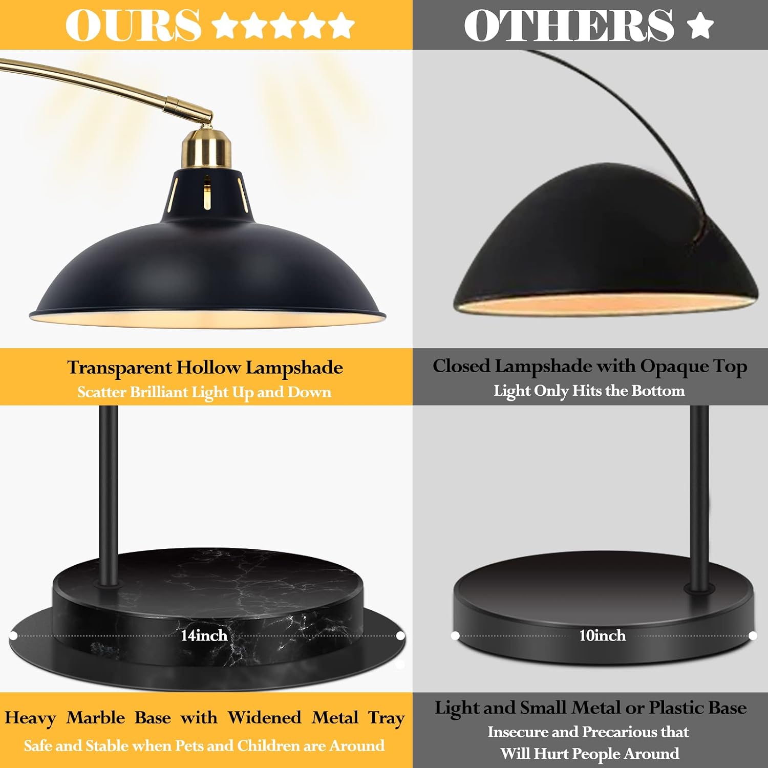 Black Gold Marble Base Rotatable Arc Floor Lamp