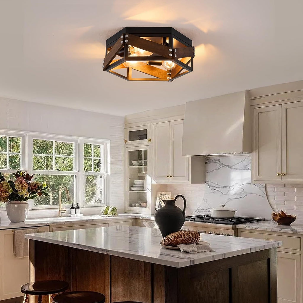 3-Light Wood Metal Ceiling Light