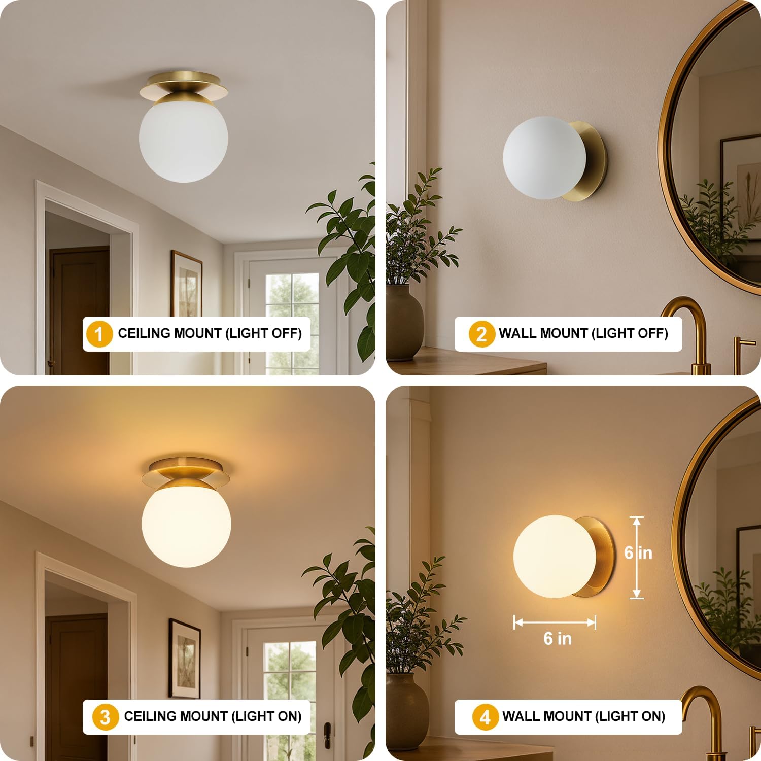 Brass Globe Wall Sconces 2 Pack