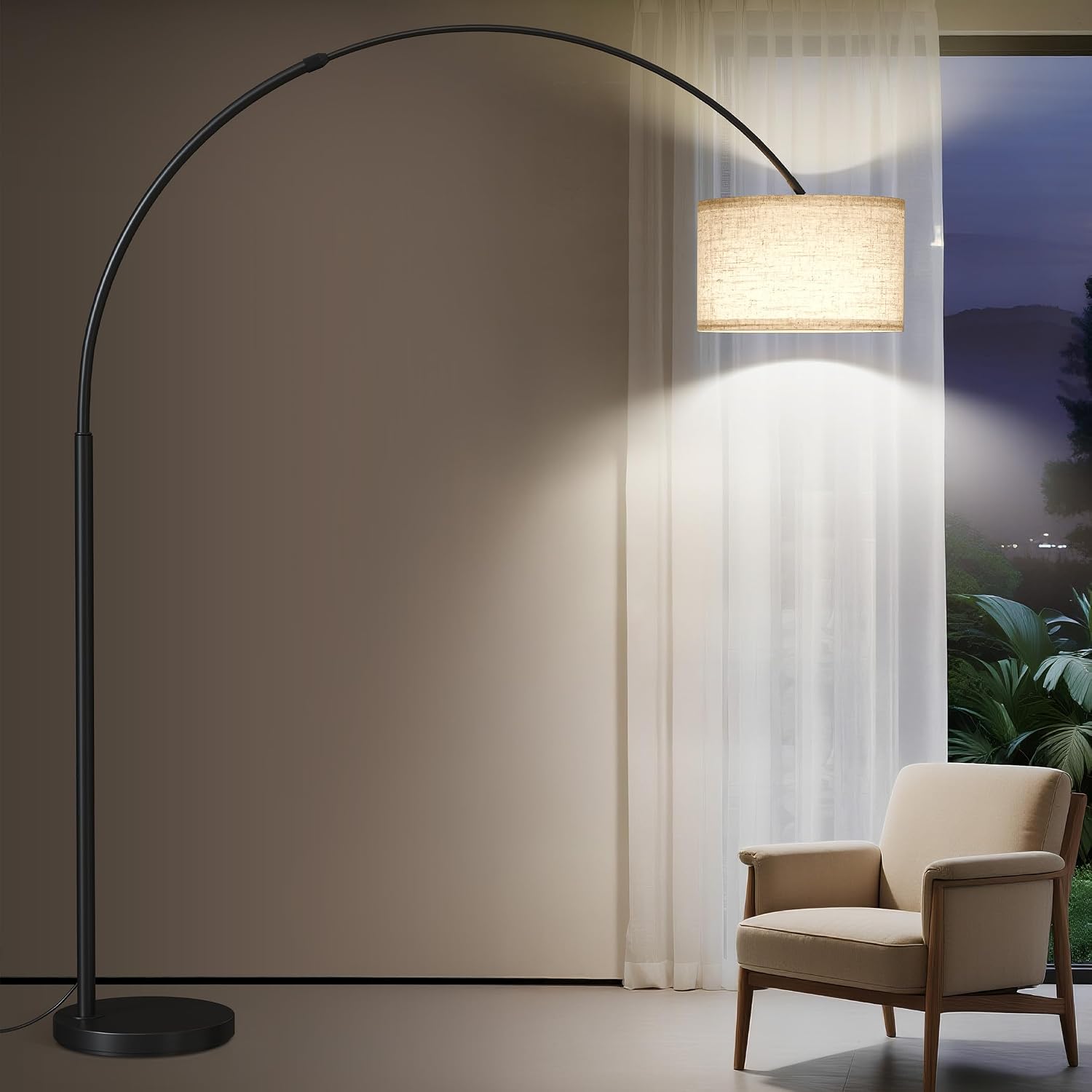 Black Adjustable Arc Corner Floor Lamp