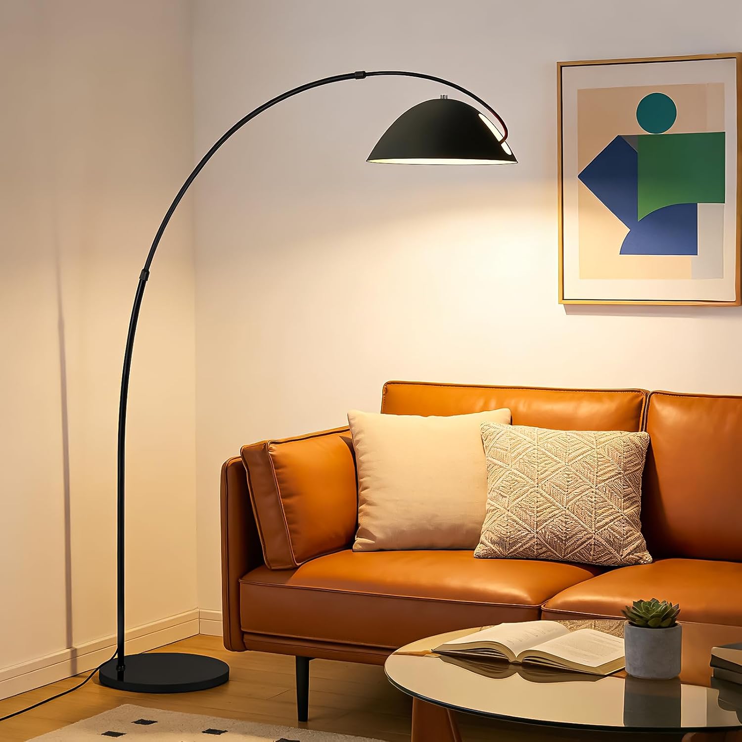 Black Dimmable LED Arc Floor Lamp with Remote