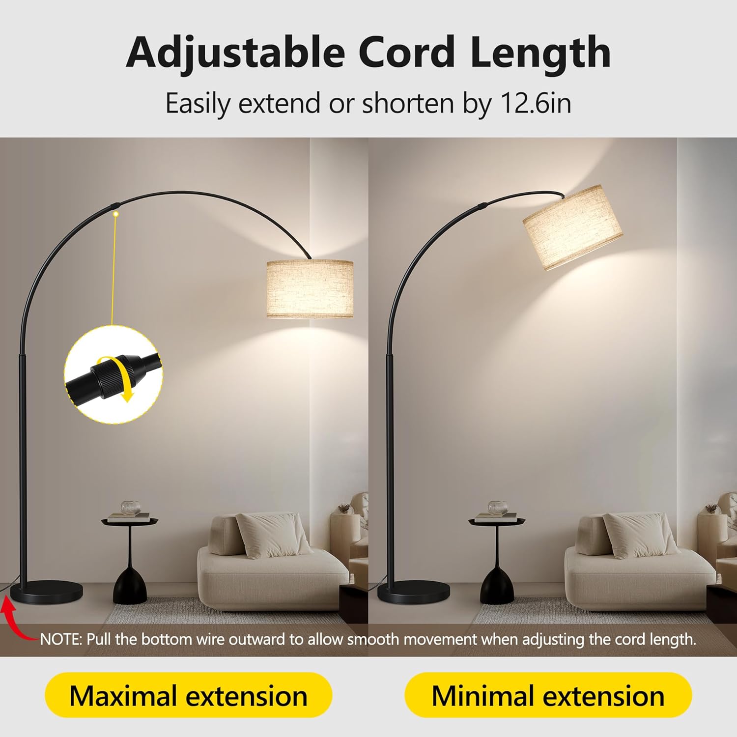 Black Adjustable Arc Corner Floor Lamp