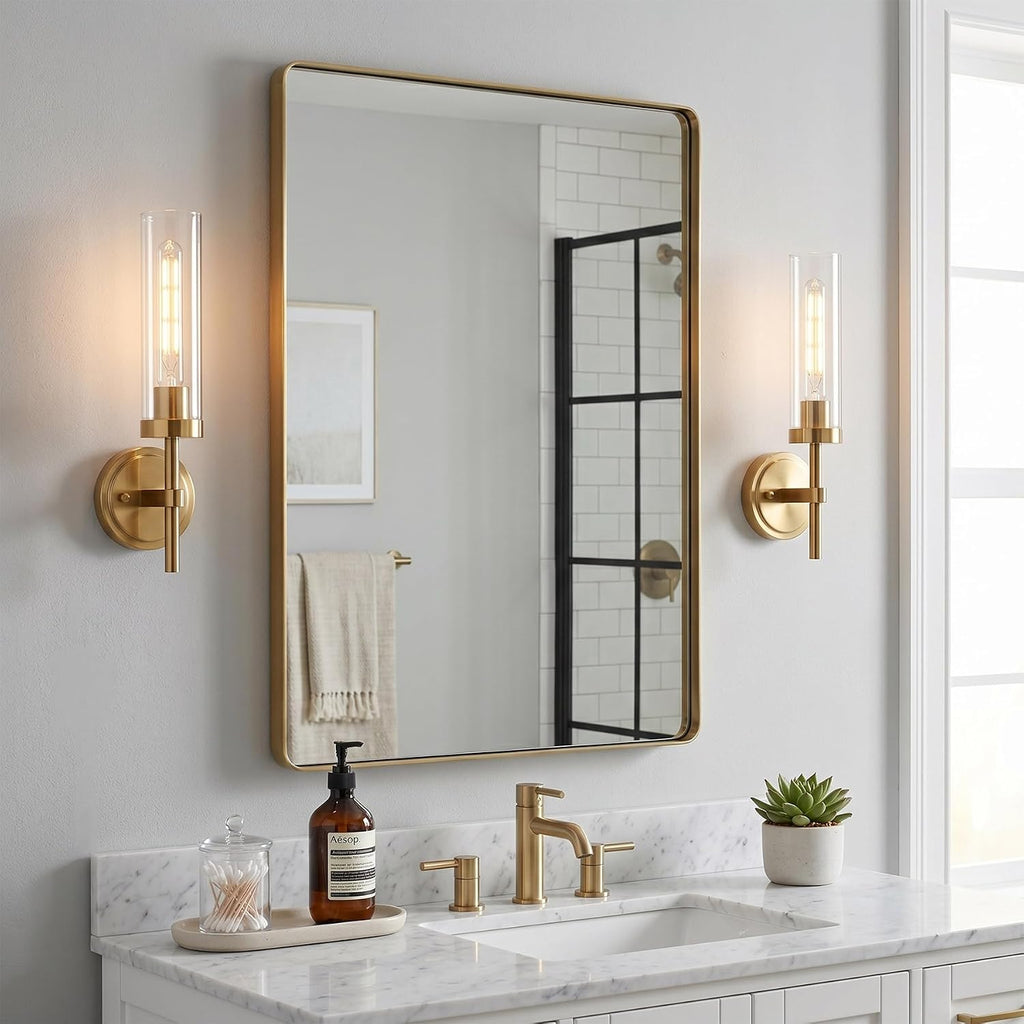 Gold Glass Bathroom Wall Sconces 2 Pack