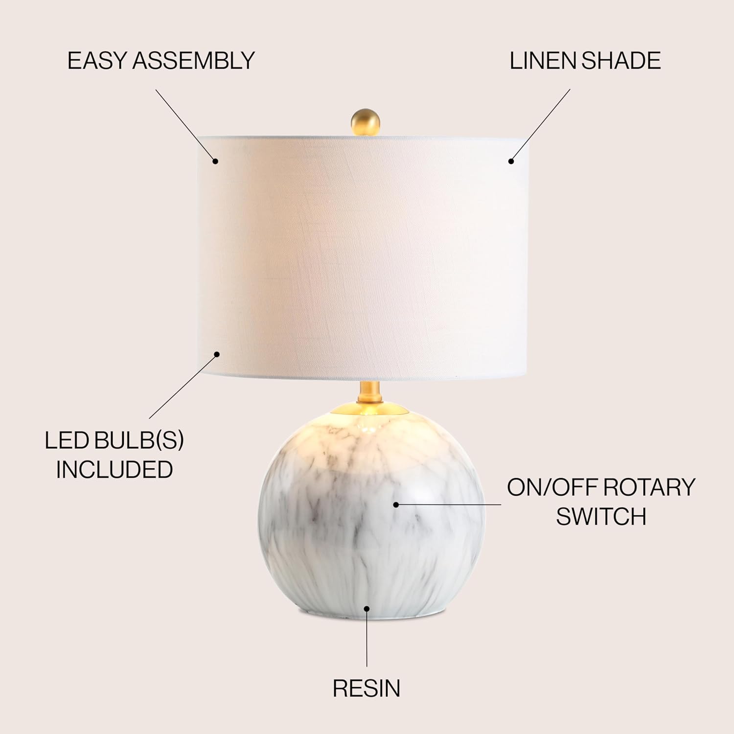 White Brass Faux Marble Geometric Sphere Table Lamp
