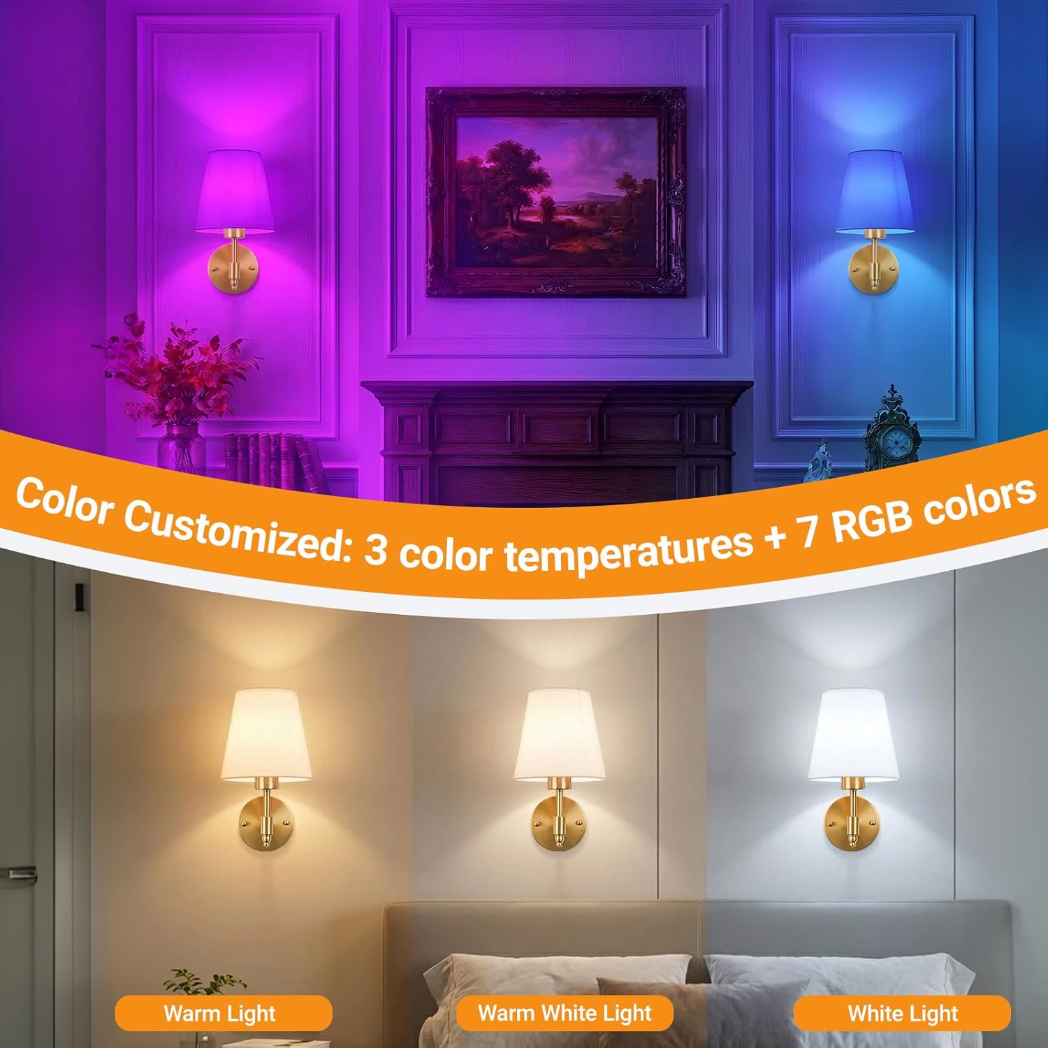 Wireless RGB Rechargeable Wall Sconces 2 Pack