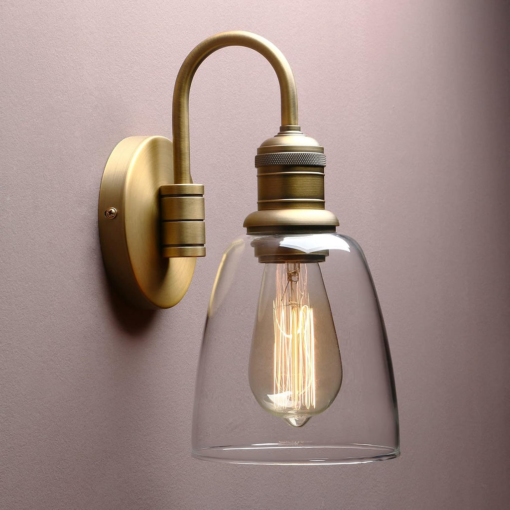 Vintage Brass Glass Wall Sconce
