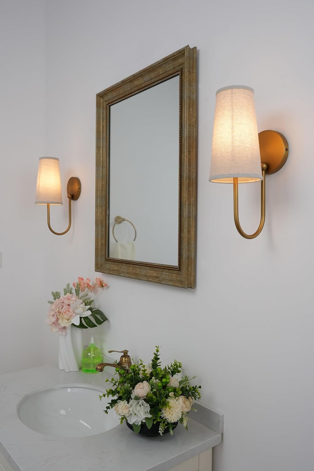 Vintage Brass Linen Wall Sconces 2 Pack