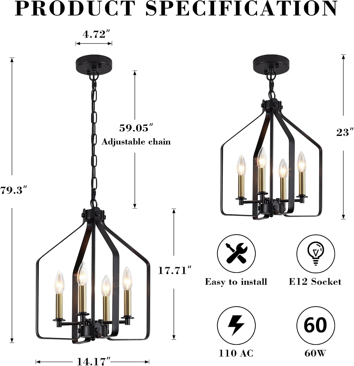 Black Gold Cage Farmhouse Chandelier