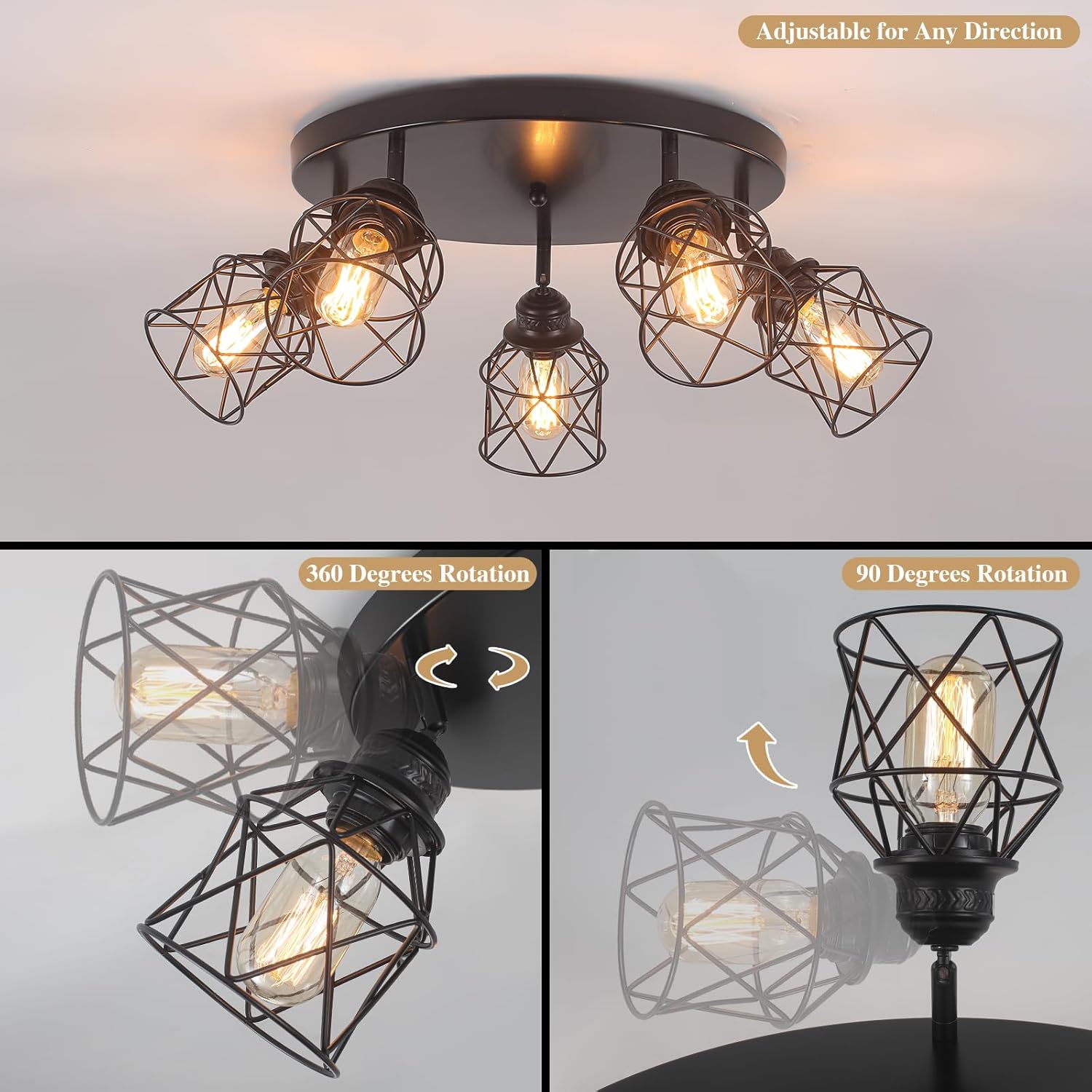 Black Cage Farmhouse Ceiling Light