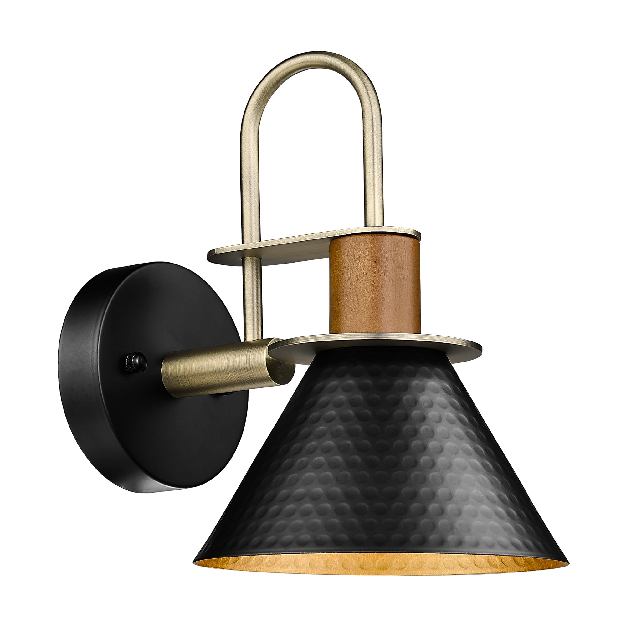 Brass Wall Sconces Set of Two, HWH Industrial Wall Light Fixtures Gold Barn Light, Single Wall Lamp for Bedroom Bedside Bathroom Kitchen, Hammered Metal Shade, Antique Brass, 5HZG74B-2 BG