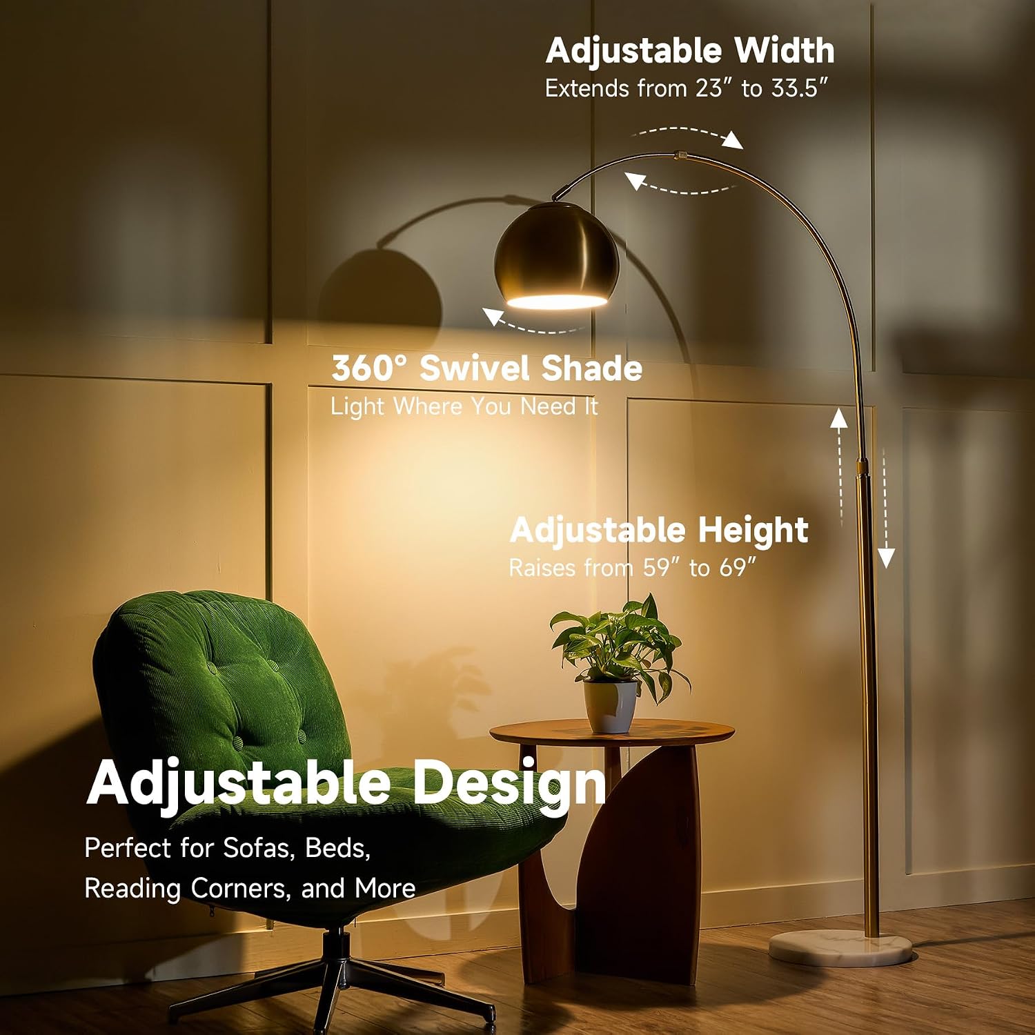 Gold Marble Base Arc Floor Lamp