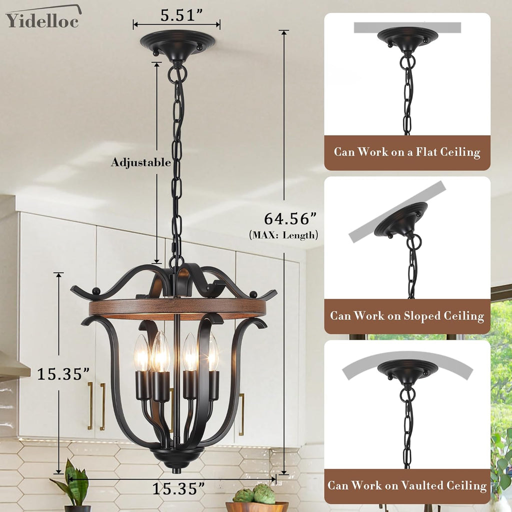 4-Light Black Cage Farmhouse Chandelier