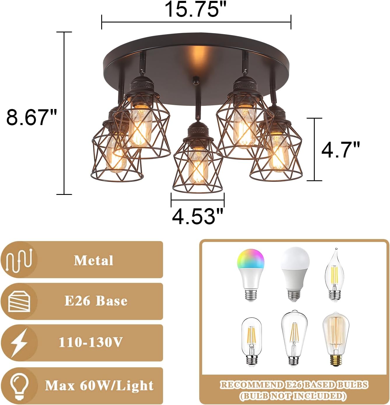 Black Cage Farmhouse Ceiling Light