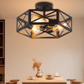 Gugxiom 6 Light Semi Flush Mount Ceiling Light, Modern Farmhouse Living Room Light Fixture, Black Light Fixture, Modern Metal Hexagon Cage Ceiling Lamp for Kitchen Bathroom (6