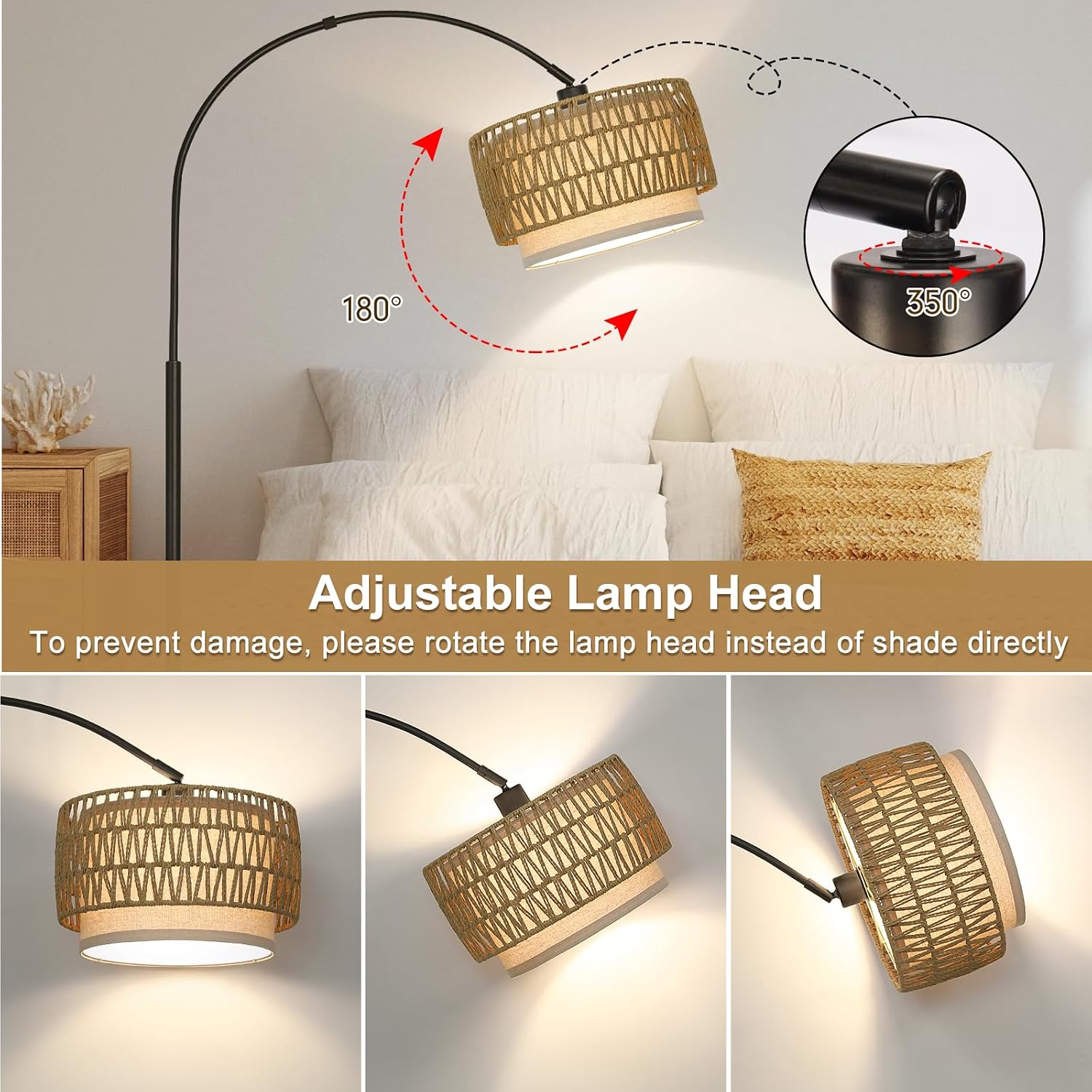 Rattan Farmhouse Arc Floor Lamp