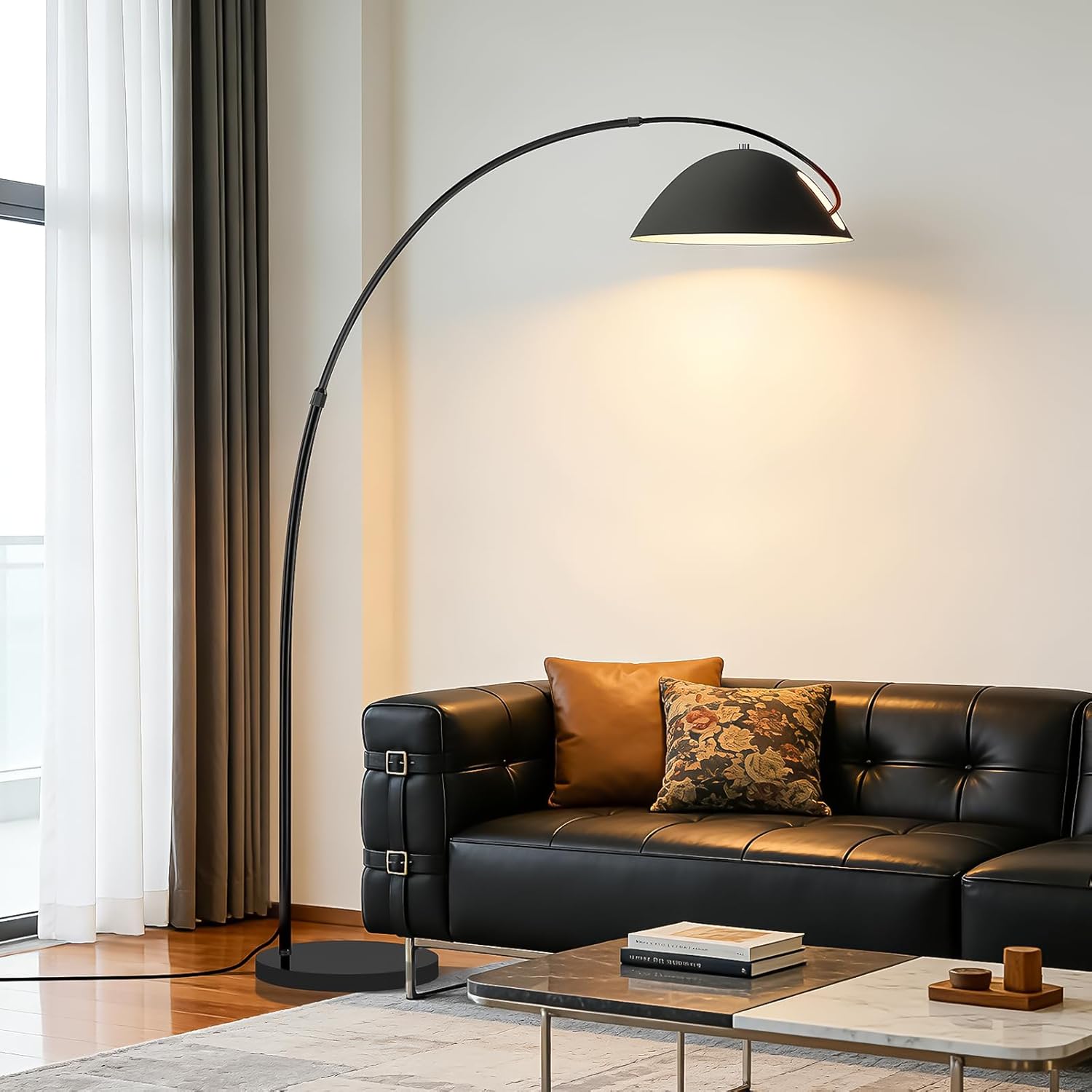 Black Dimmable LED Arc Floor Lamp with Remote