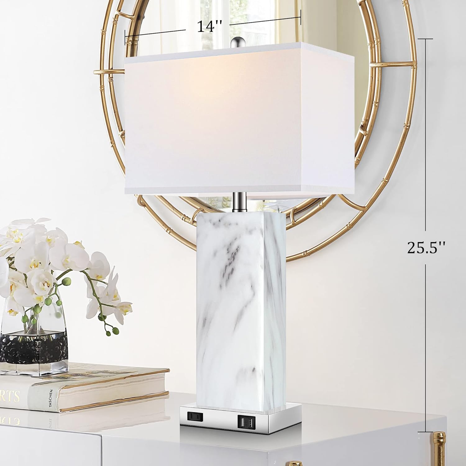 2 Pack Touch Control Ceramic Table Lamps with USB & AC Outlet