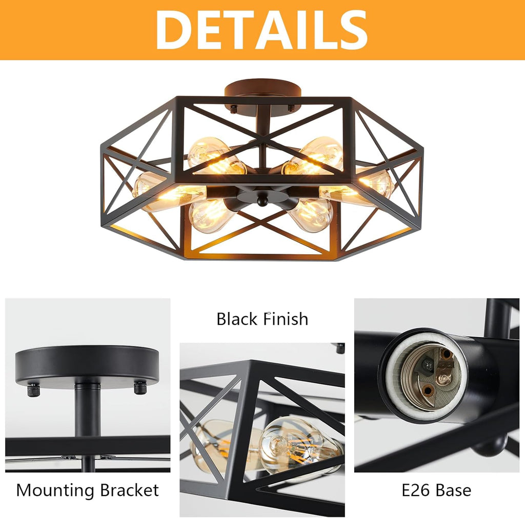 6-Light Black Farmhouse Ceiling Light