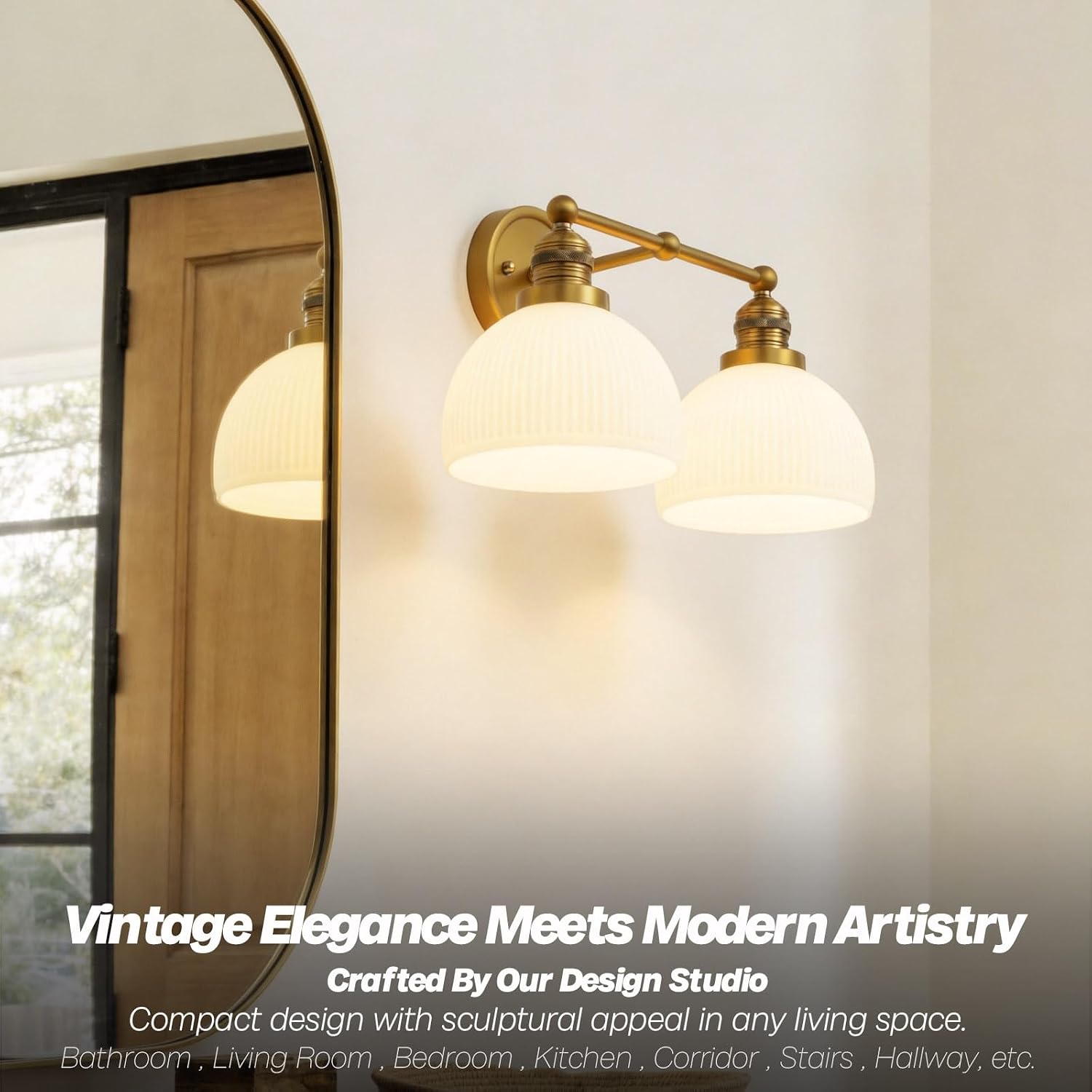 Gold Milk Glass 2-Light Wall Sconces