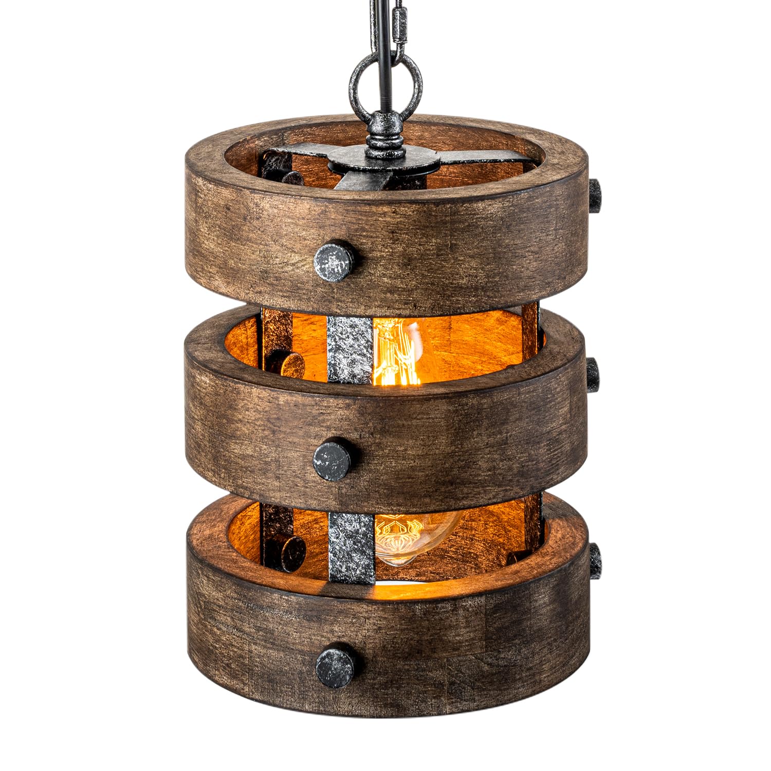 2pack Farmhouse Wood Pendant Lights Kitchen Island, Dining Room Lighting Fixtures Over Table Rustic Chandelier Height Adjustable Hallway Light for Foyer Living Room Bar Restaurant